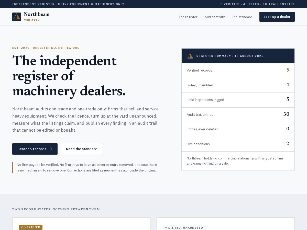 Landing-page snapshot of northbeamverified.com