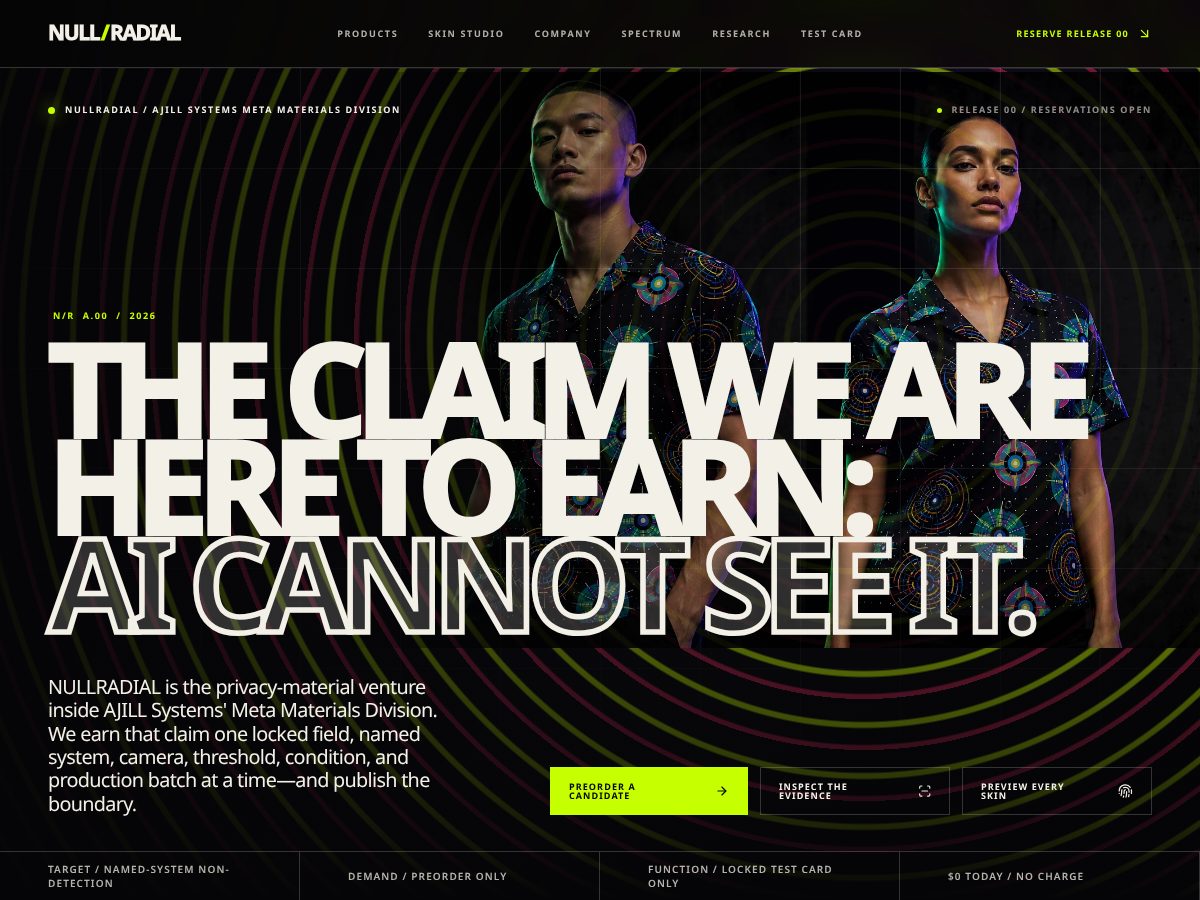 Landing-page snapshot of nullradial.com