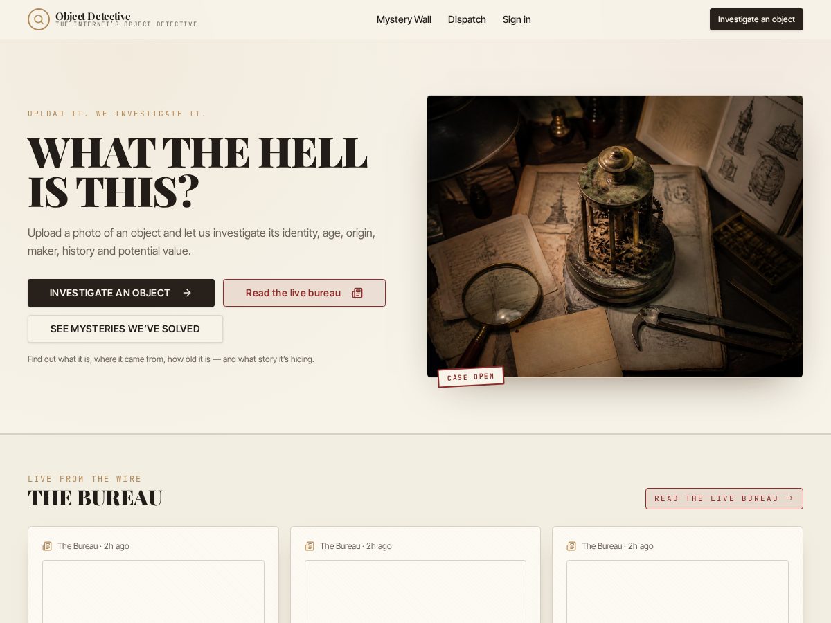 Landing-page snapshot of objectdetective.app