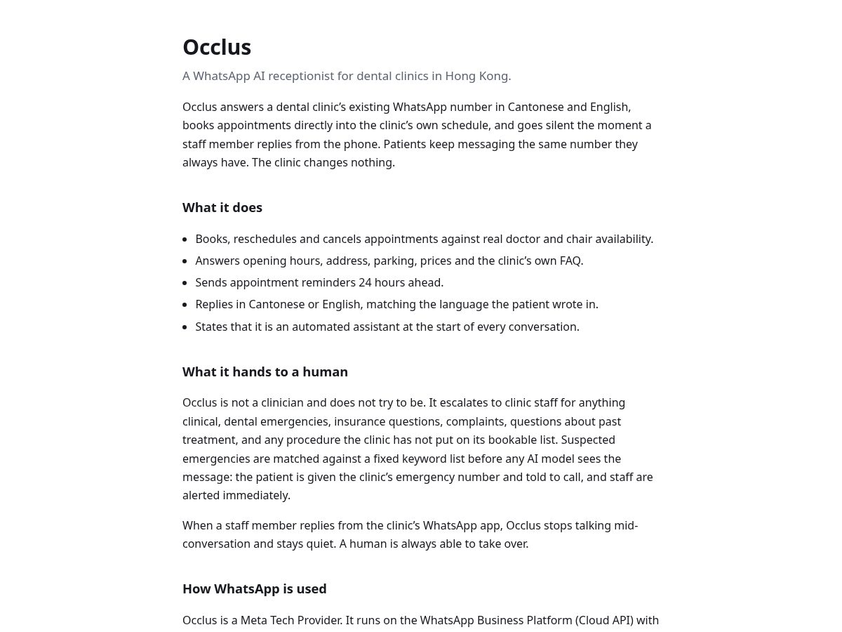Landing-page snapshot of occlus.health