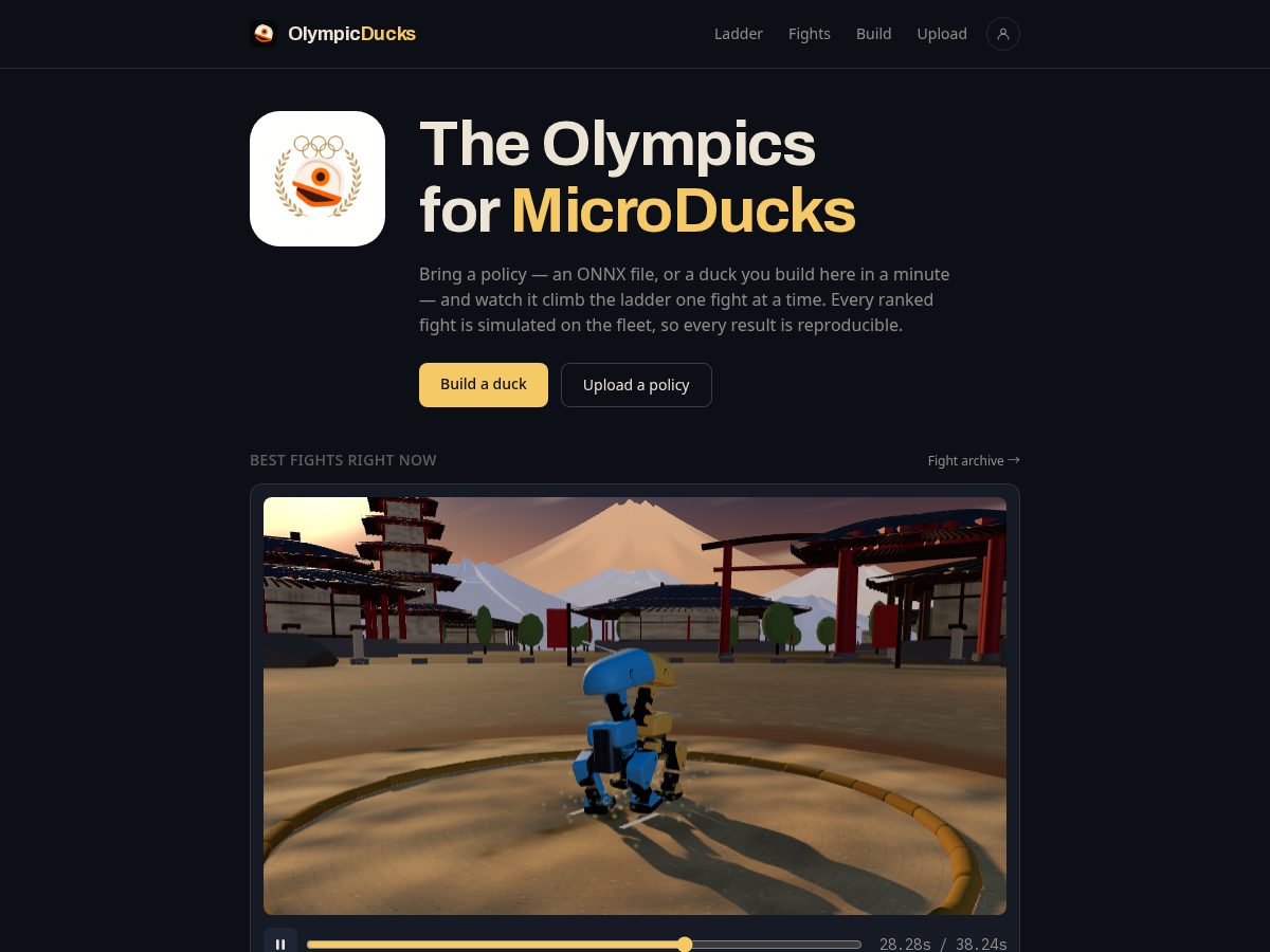 Landing-page snapshot of olympicducks.com