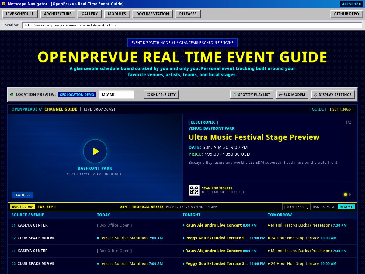 Landing-page snapshot of openprevue.com