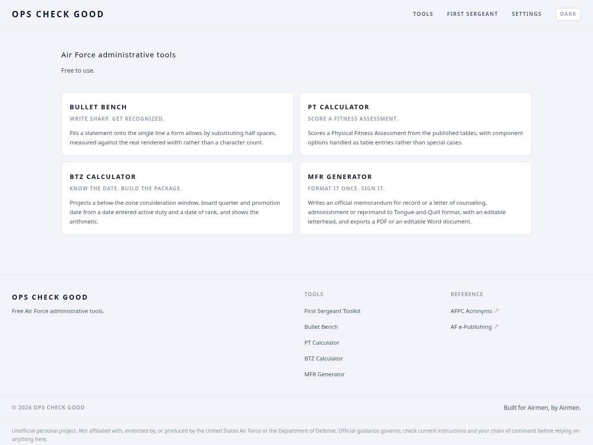 Landing-page snapshot of opscheckgood.com