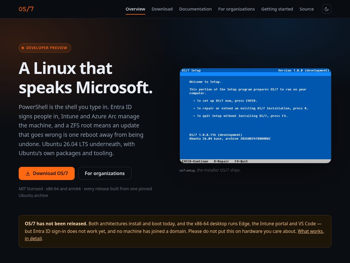Landing-page snapshot of os7.org