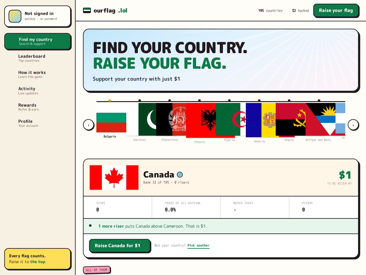 Landing-page snapshot of ourflag.lol