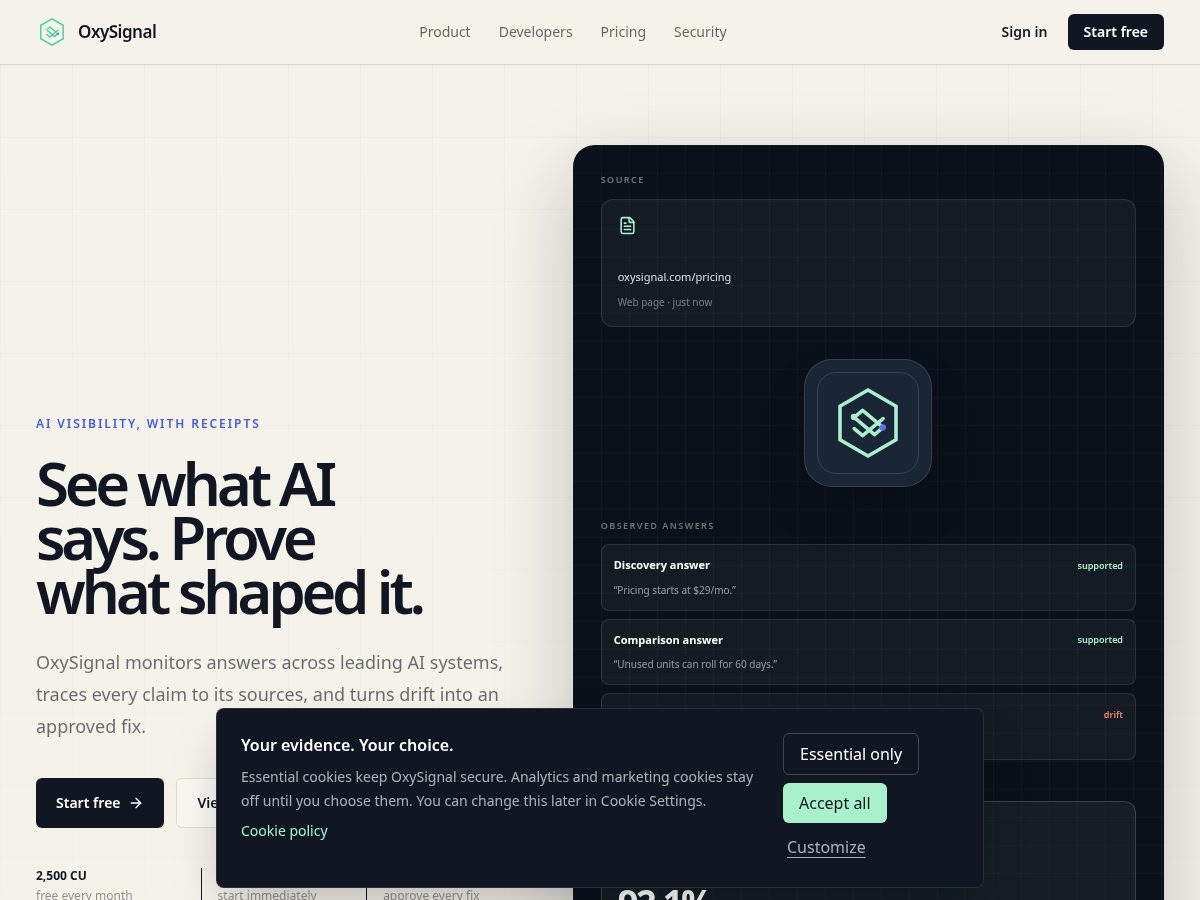 Landing-page snapshot of oxysignal.com