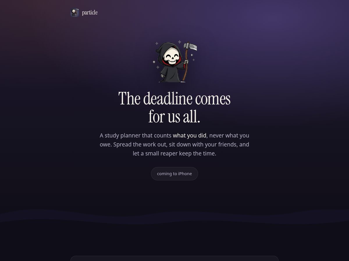 Landing-page snapshot of particlestudy.com