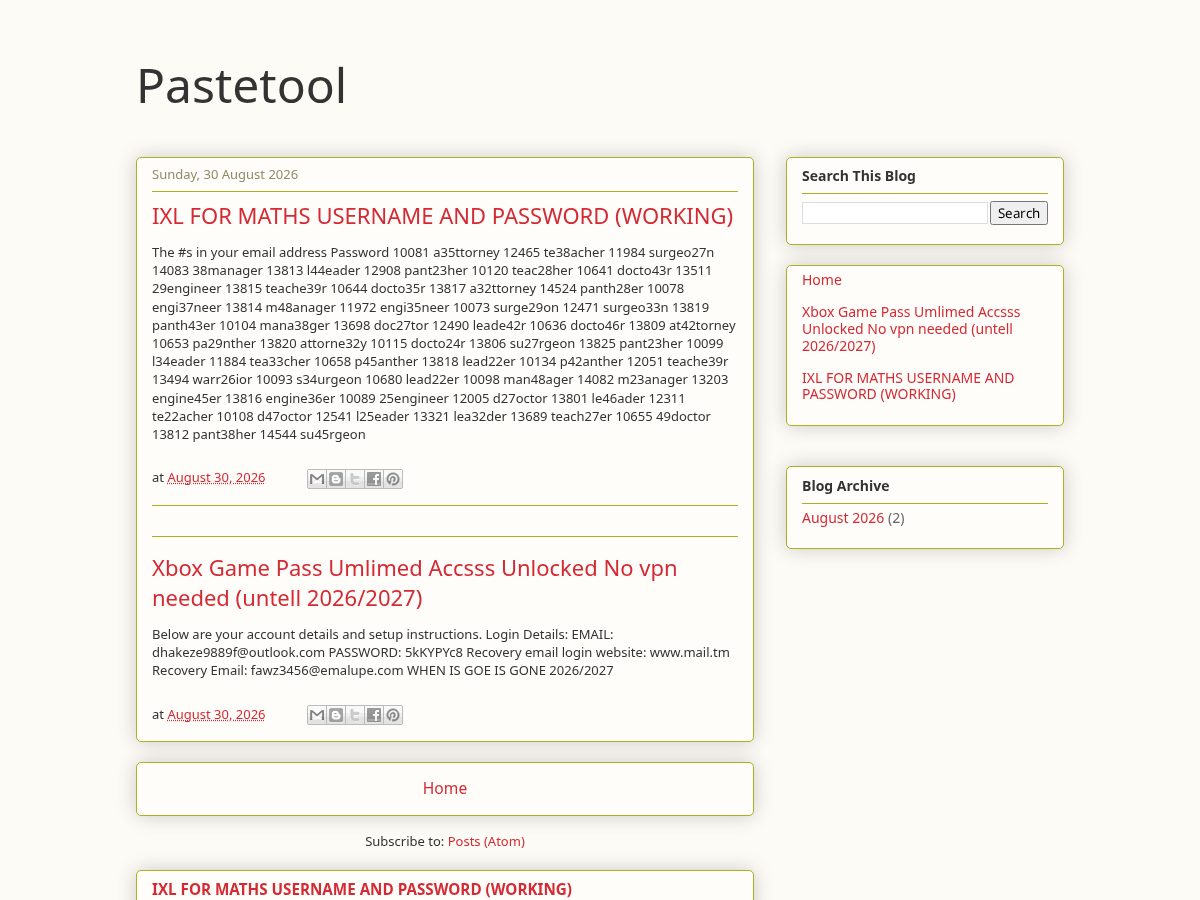 Landing-page snapshot of pastetool.com