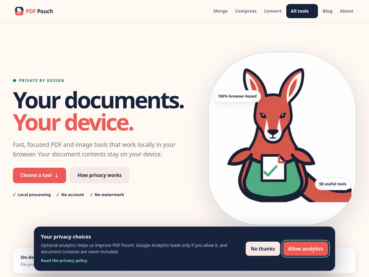 Landing-page snapshot of pdfpouch.com