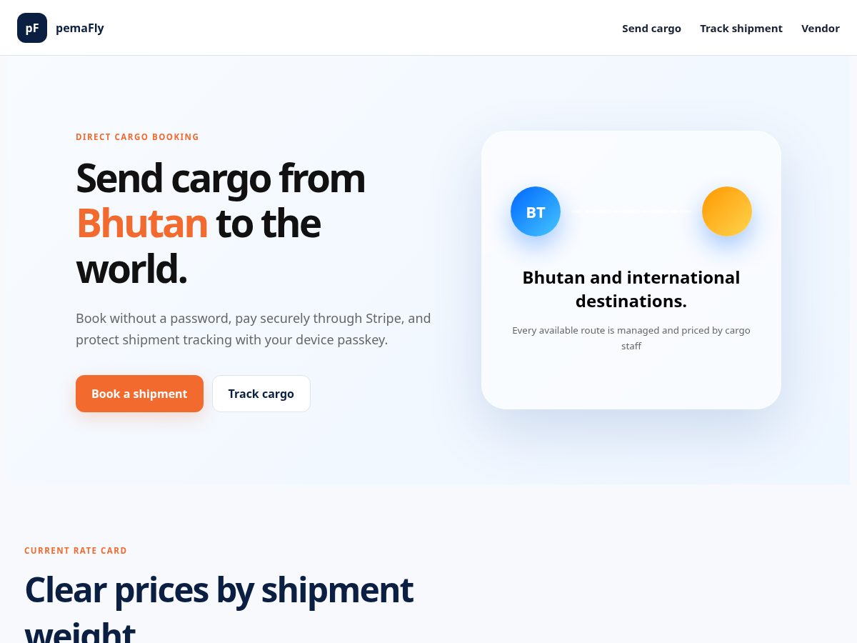 Landing-page snapshot of pemafly.com