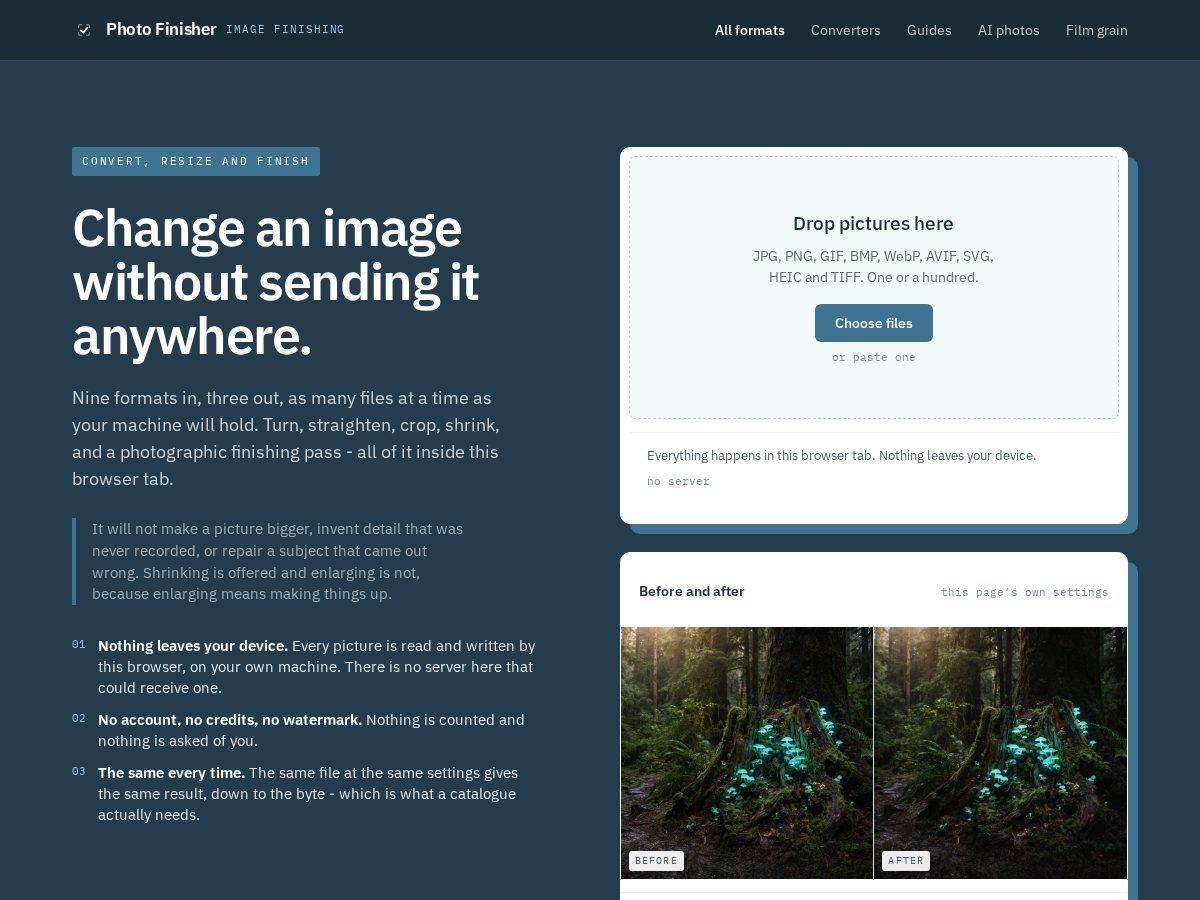 Landing-page snapshot of photofinisher.app