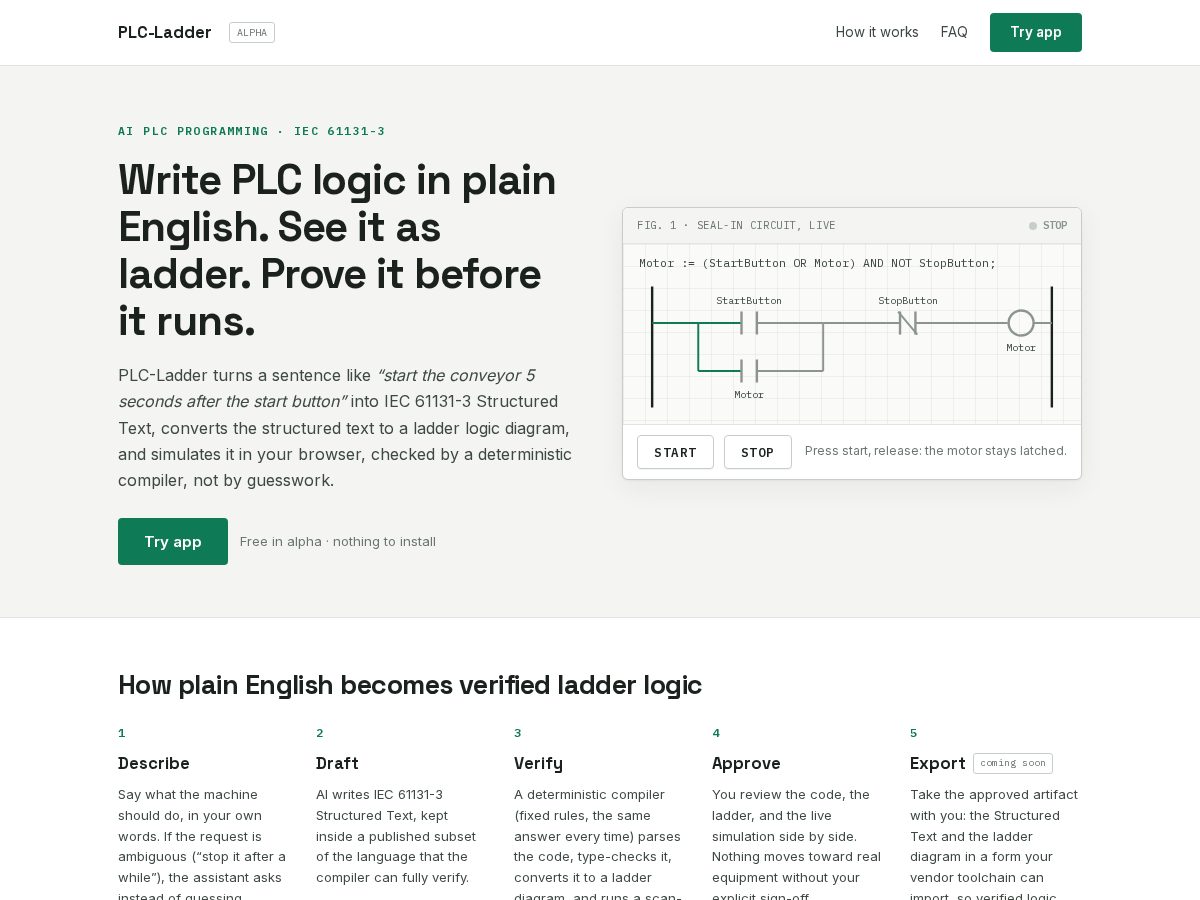 Landing-page snapshot of plcladder.com