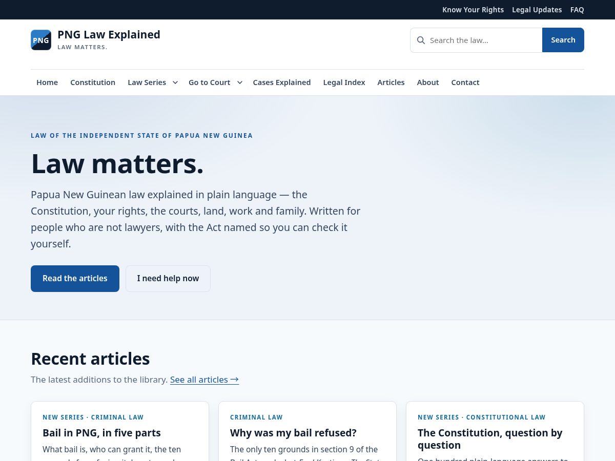 Landing-page snapshot of pnglawexplained.com