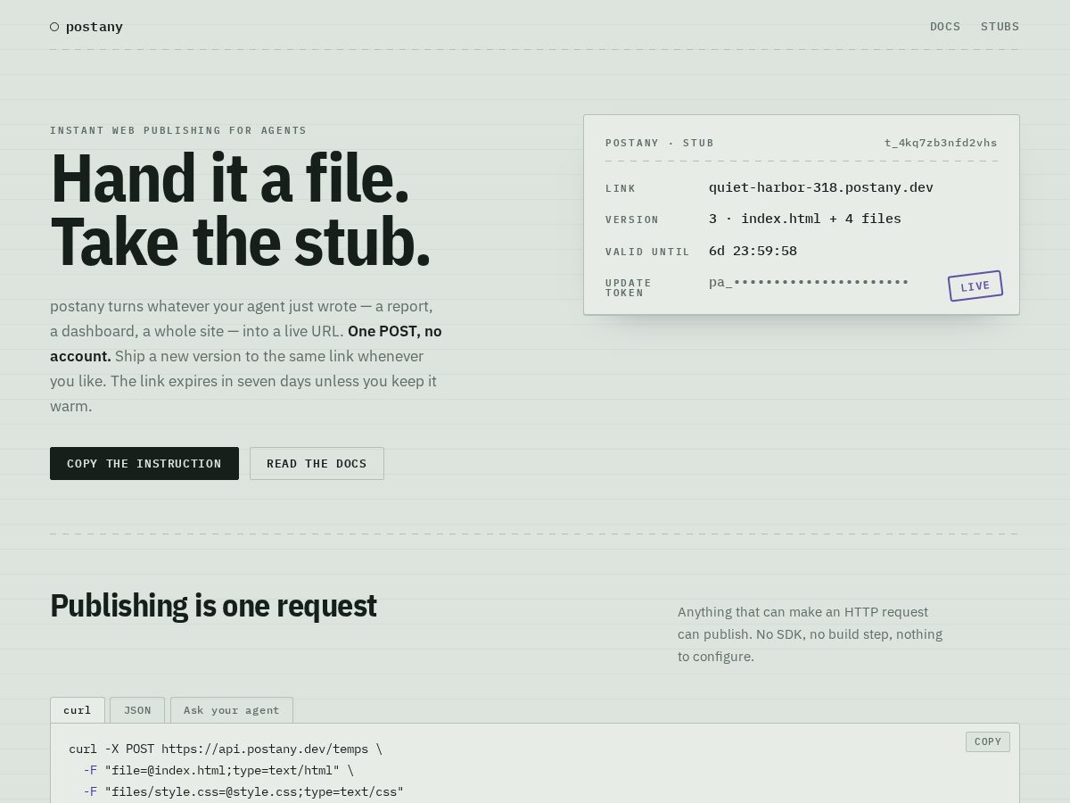 Landing-page snapshot of postany.dev