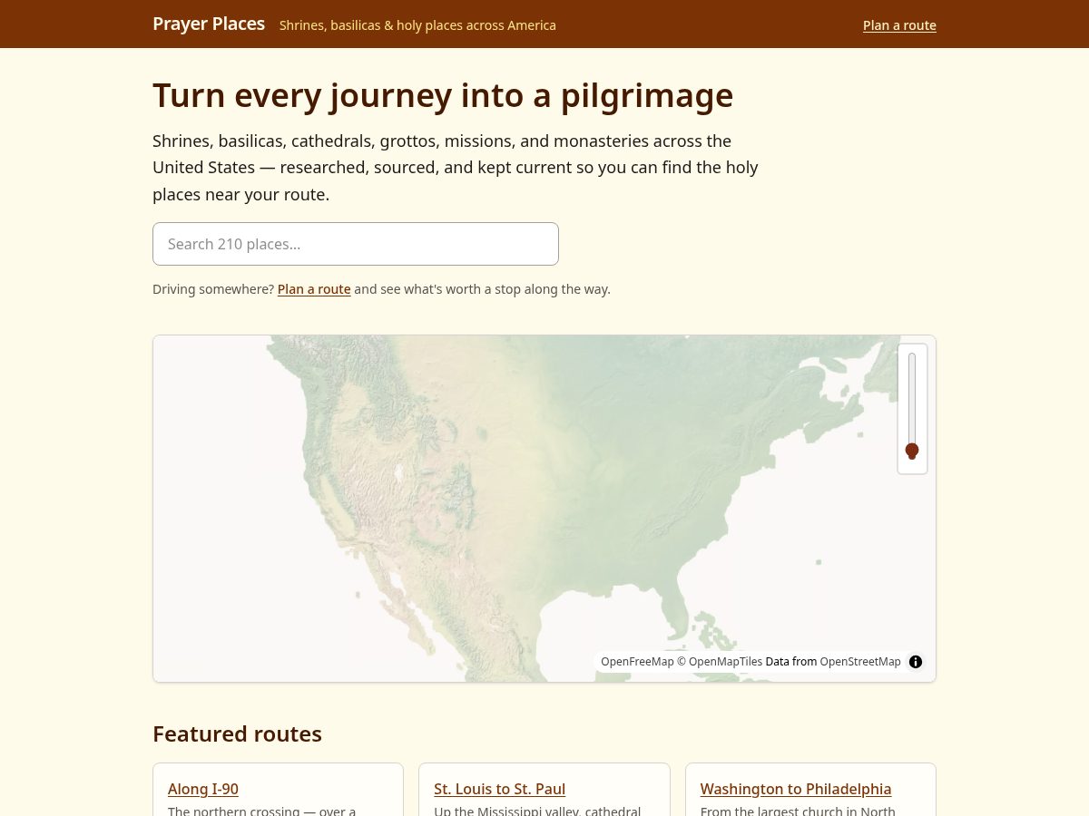 Landing-page snapshot of prayerplaces.org