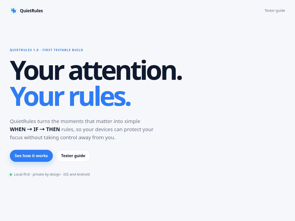 Landing-page snapshot of quietrules.app