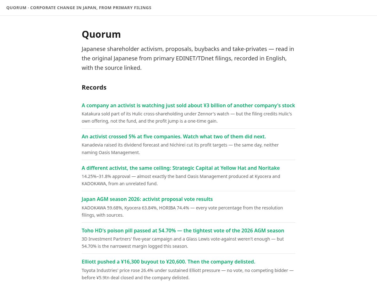 Landing-page snapshot of quorumjapan.com