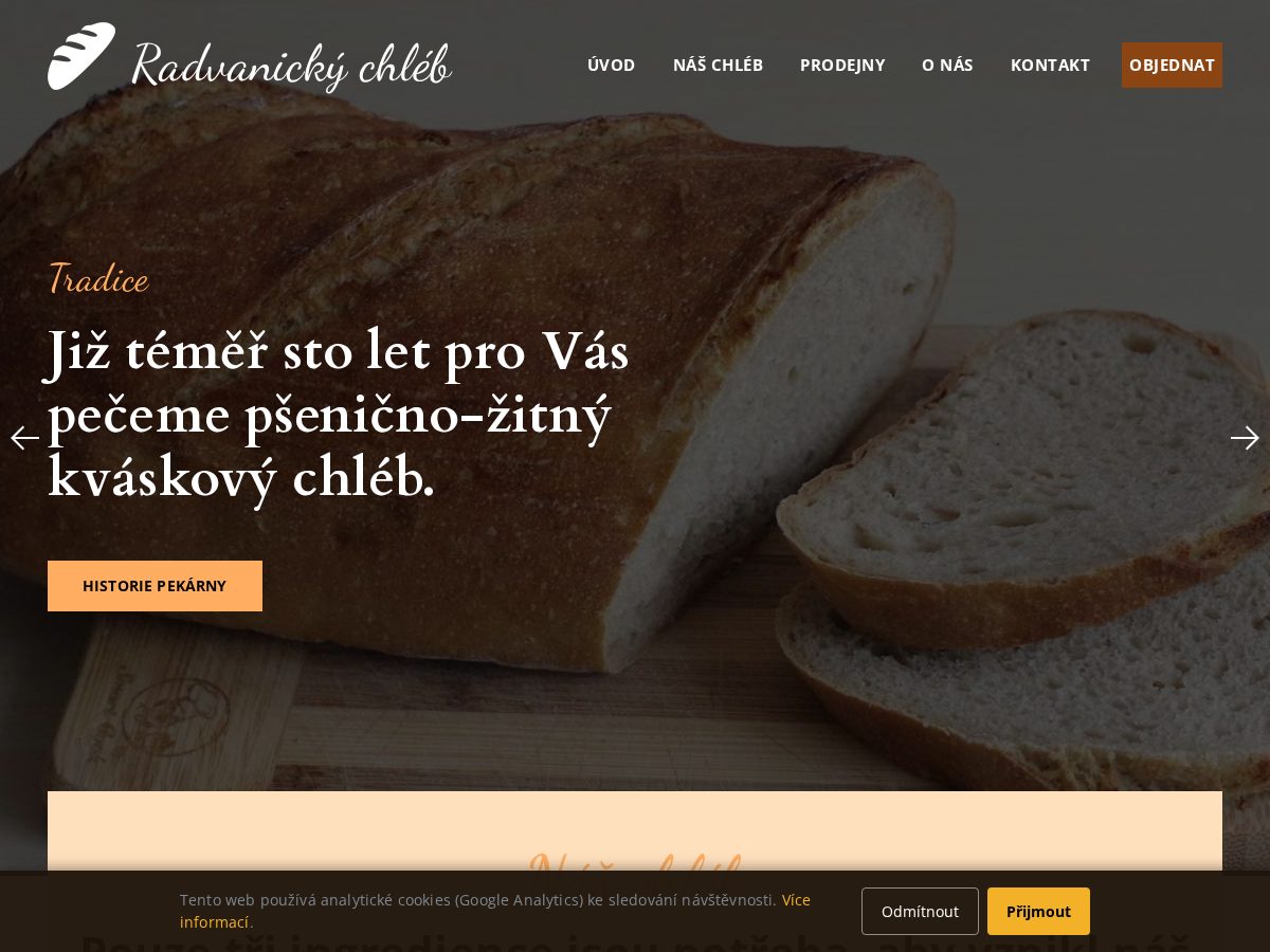 Landing-page snapshot of radvanickychleb.pro