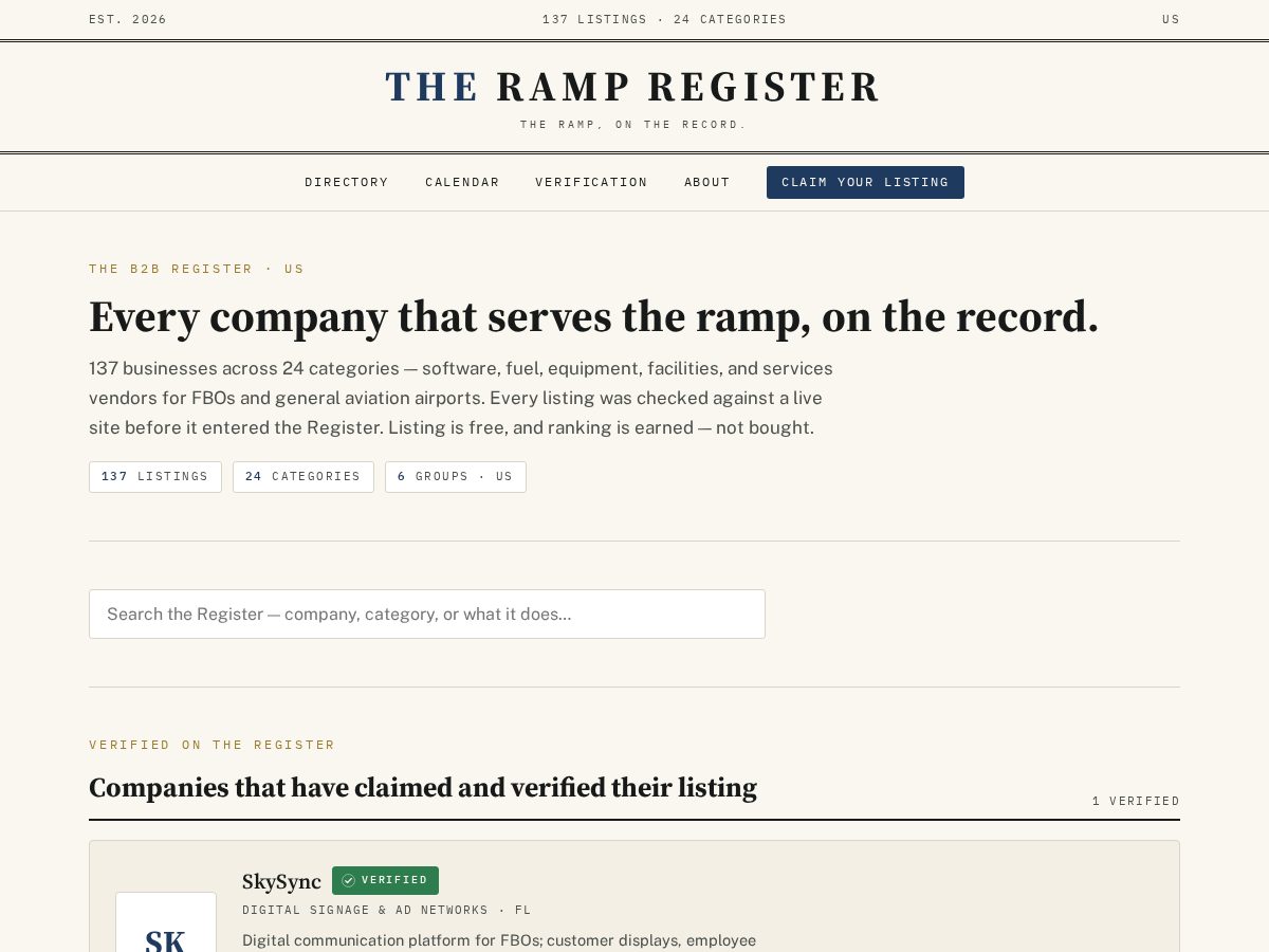Landing-page snapshot of rampregister.com