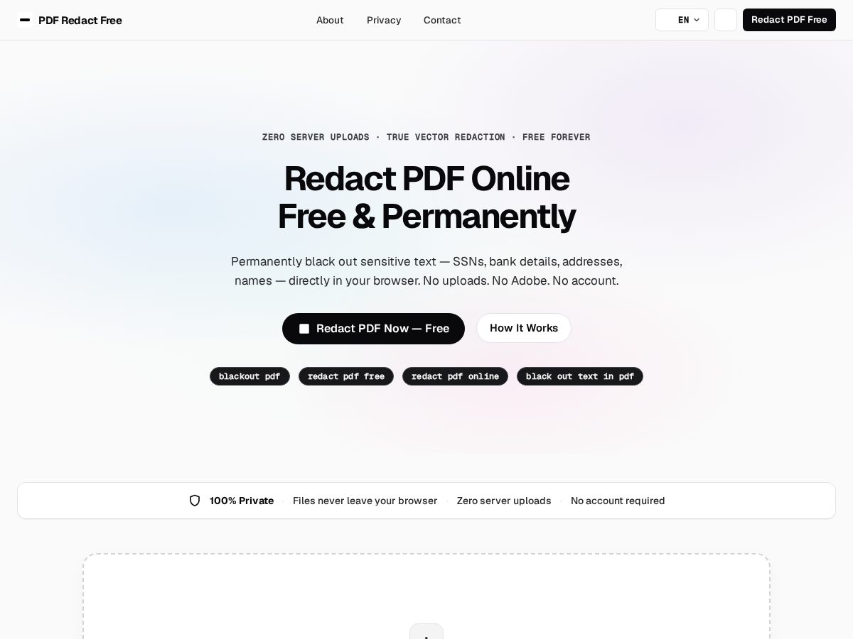 Landing-page snapshot of redactfree.com
