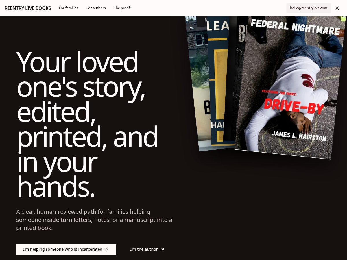 Landing-page snapshot of reentrylive.com