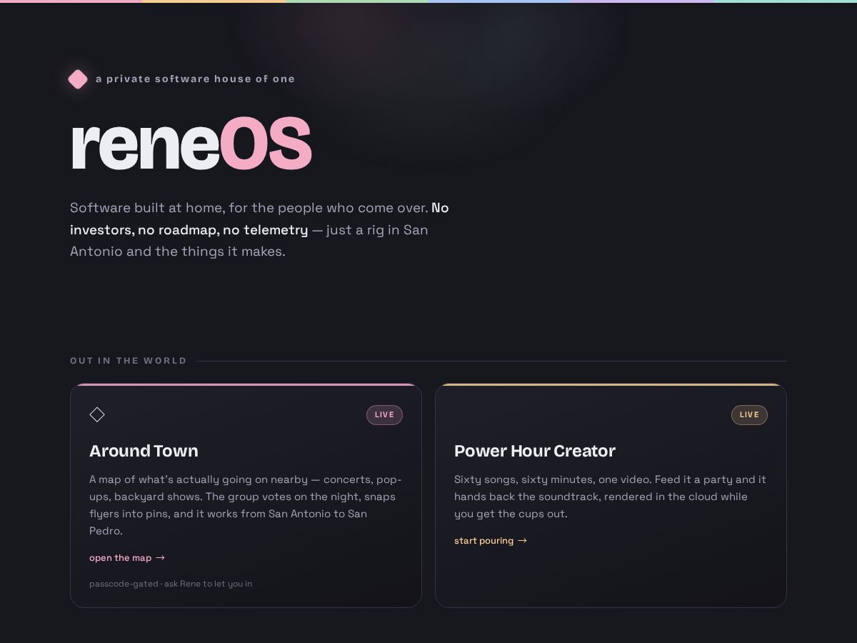 Landing-page snapshot of reneos.dev