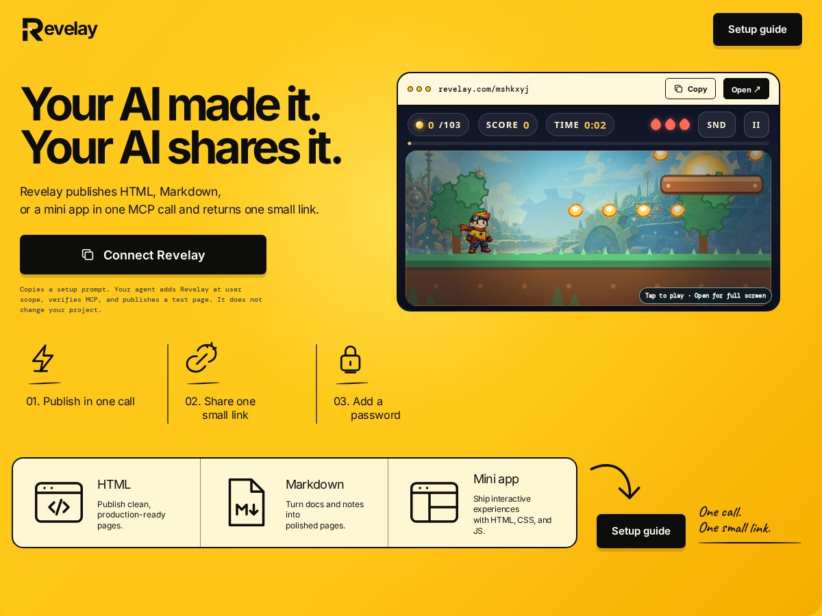 Landing-page snapshot of revelay.com