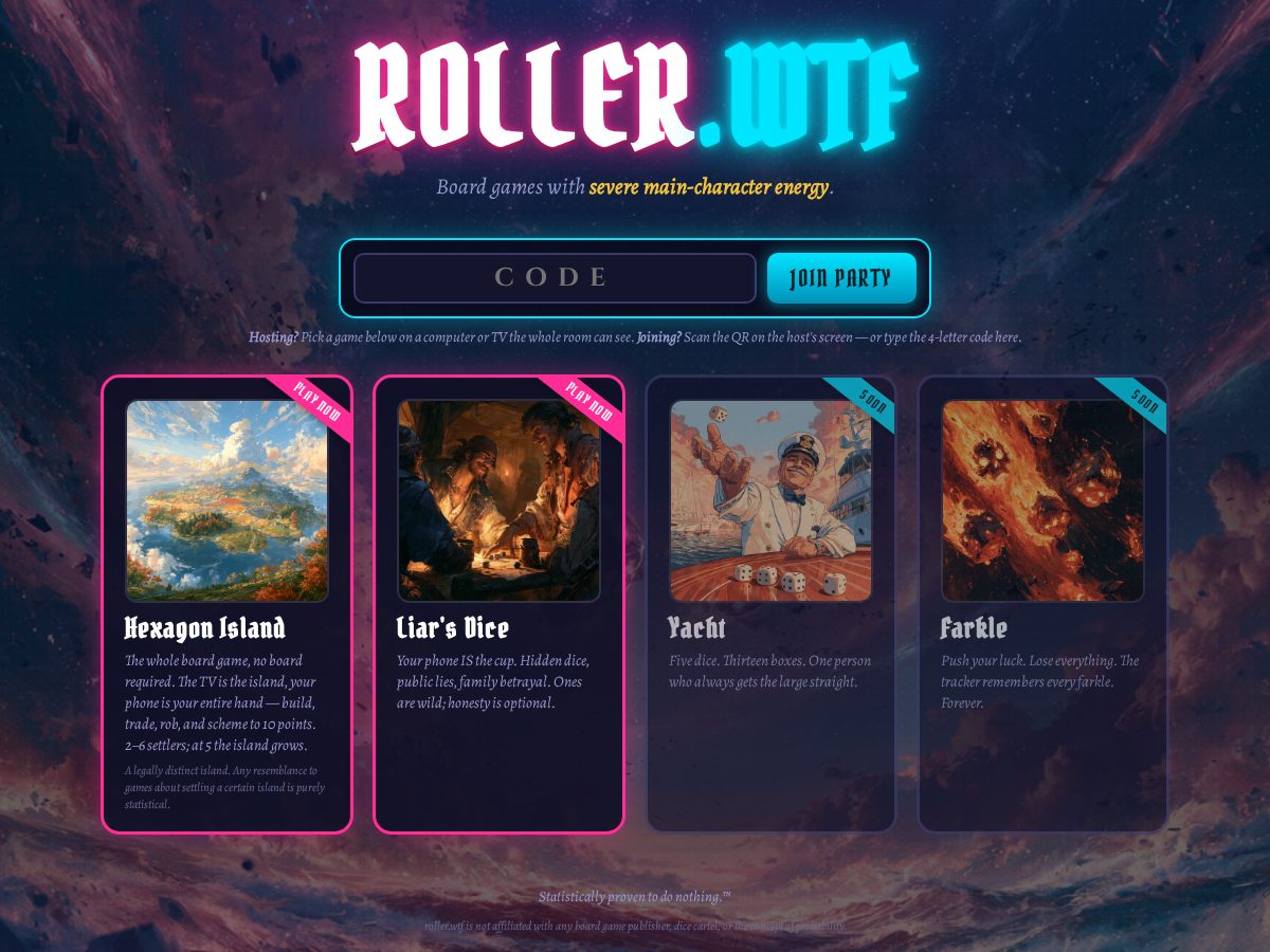 Landing-page snapshot of roller.wtf