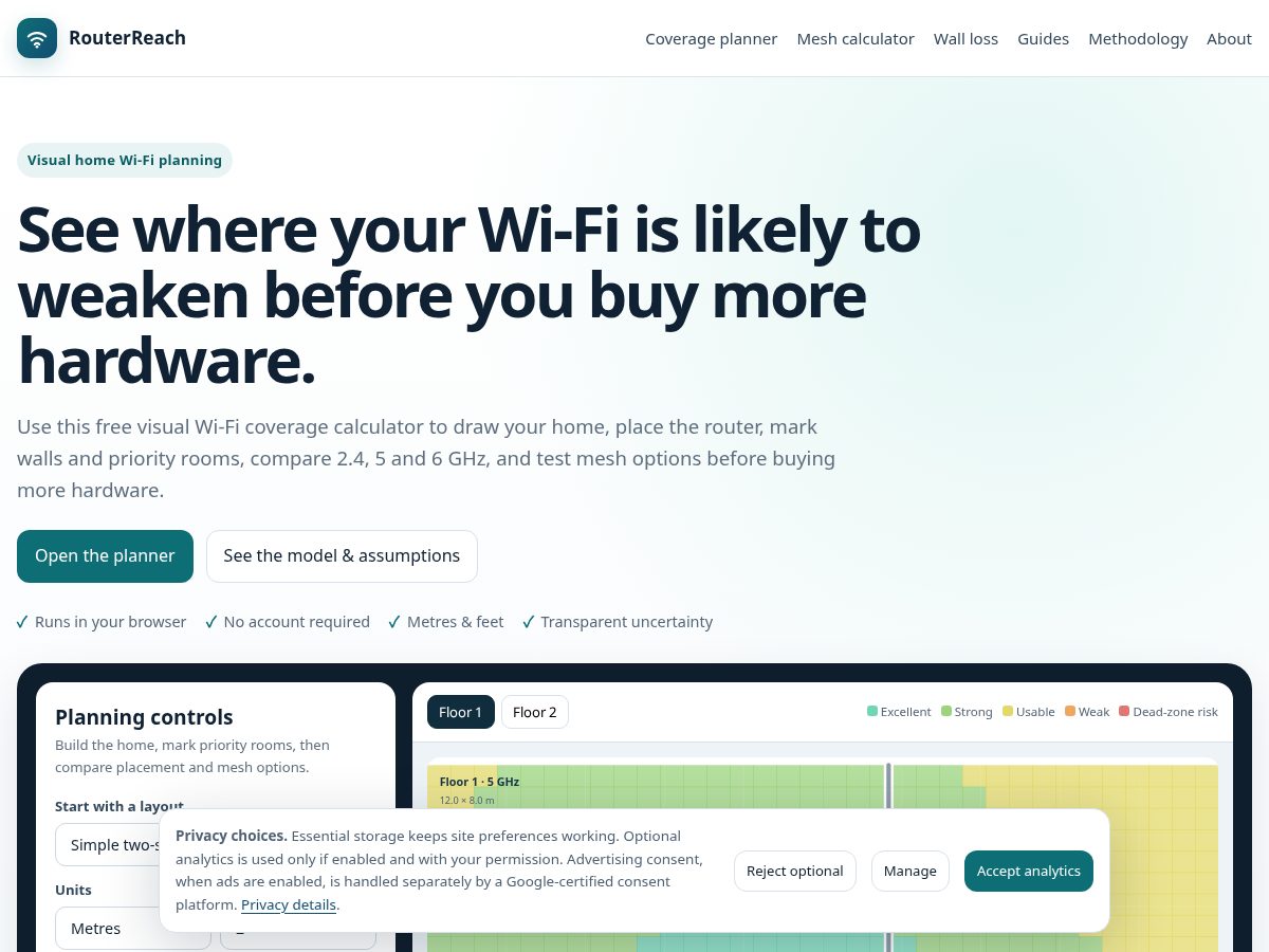 Landing-page snapshot of routerreach.com