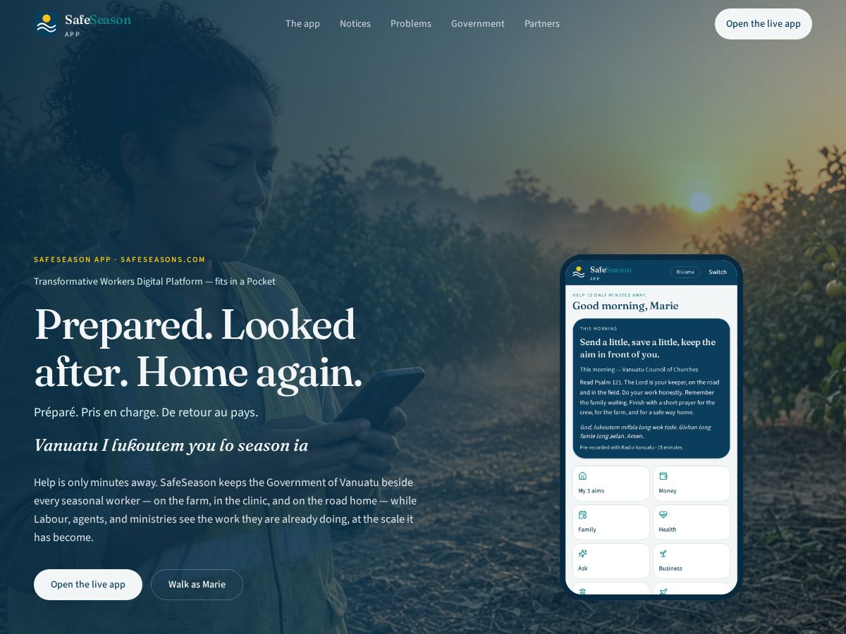 Landing-page snapshot of safeseasons.com