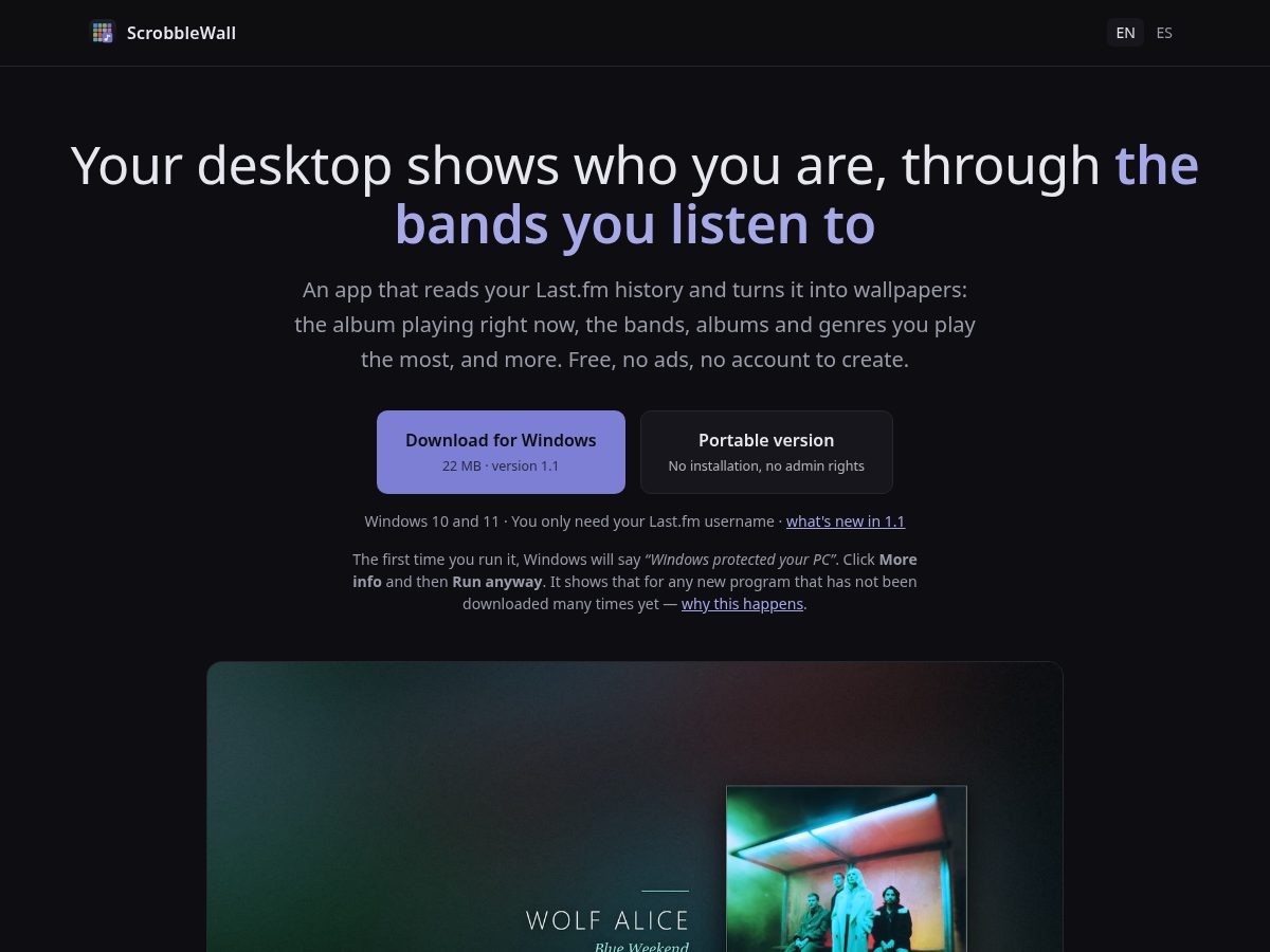 Landing-page snapshot of scrobblewall.com