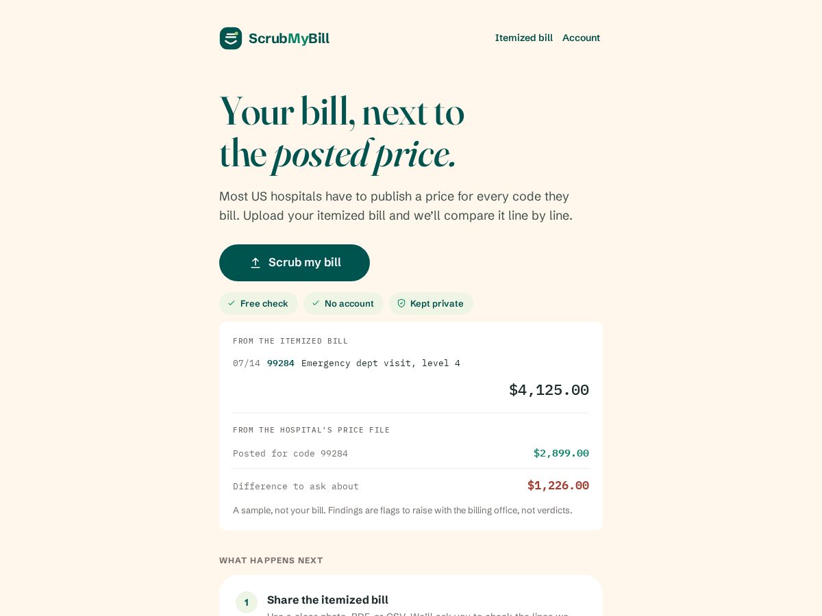 Landing-page snapshot of scrubmybill.com