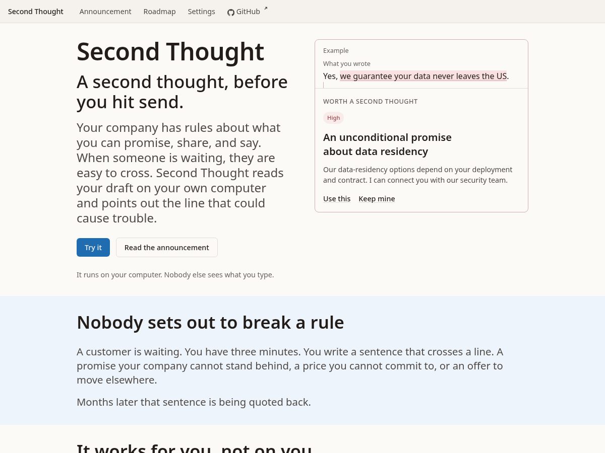Landing-page snapshot of secondthought.work