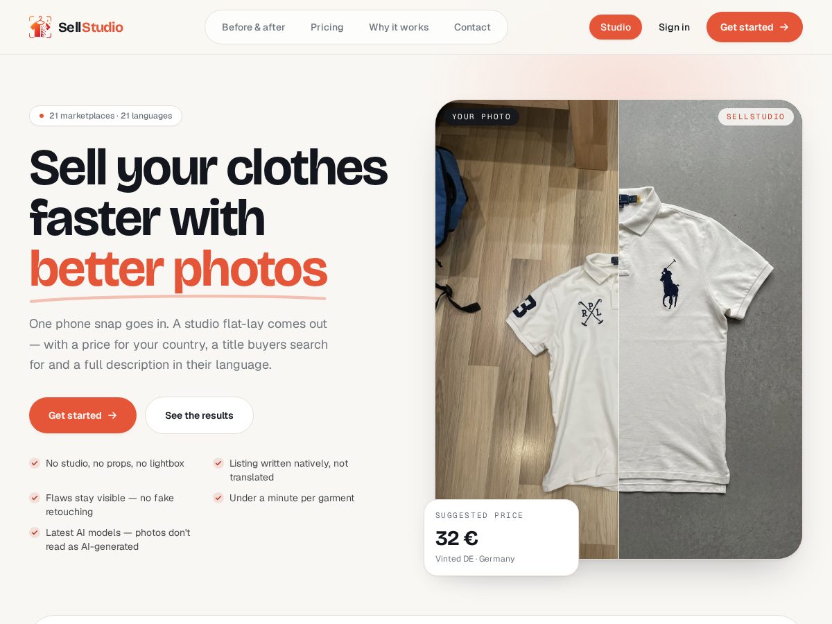 Landing-page snapshot of sellstudio.app