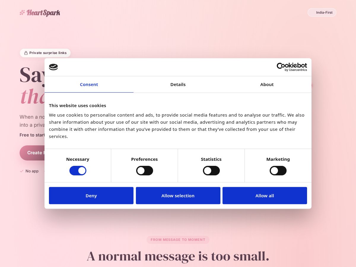 Landing-page snapshot of sendheartspark.com