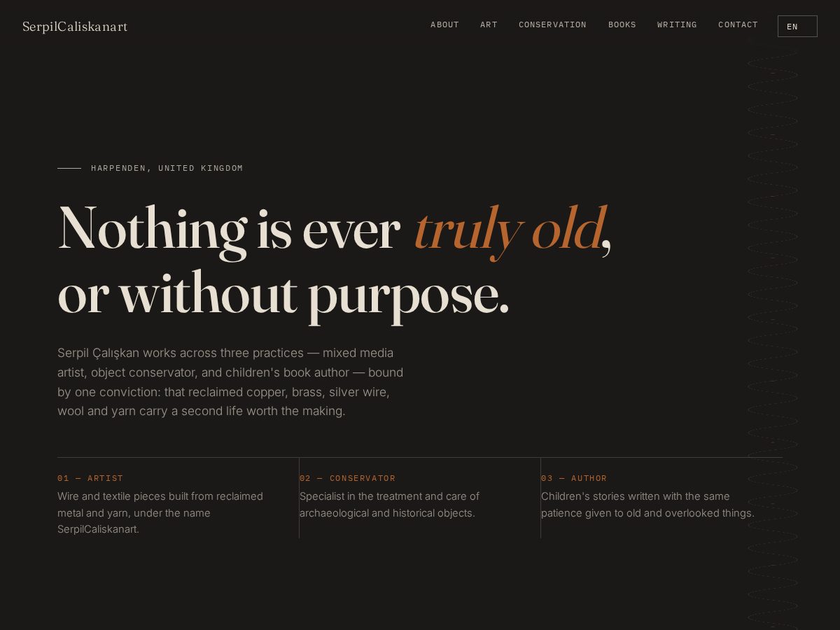 Landing-page snapshot of serpilcaliskanart.net