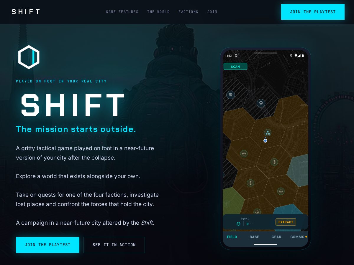 Landing-page snapshot of shiftmobilegame.com