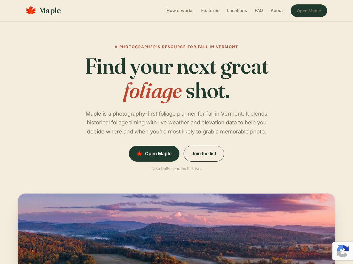 Landing-page snapshot of shootmaple.com