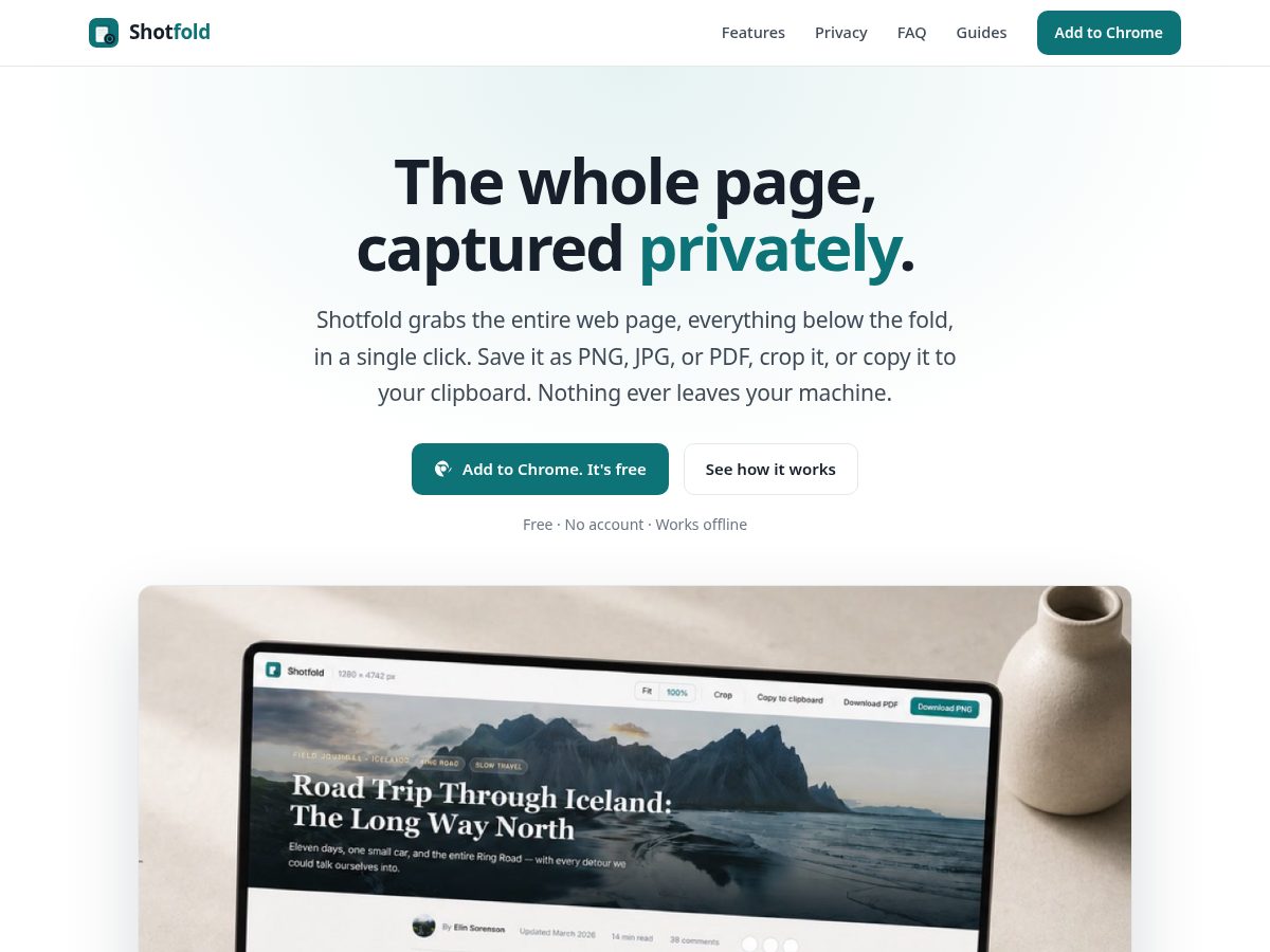 Landing-page snapshot of shotfold.com