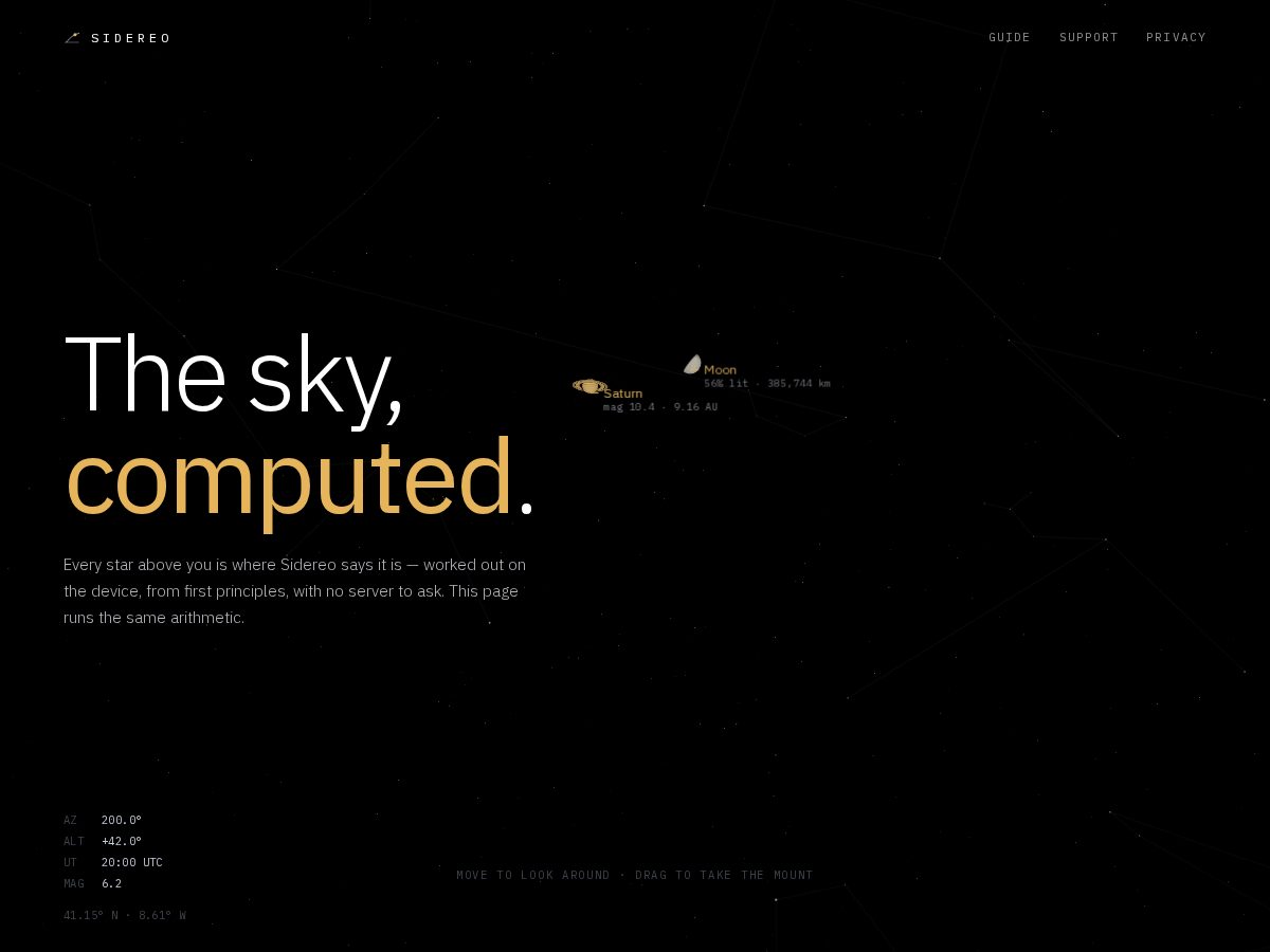 Landing-page snapshot of sidereo.app