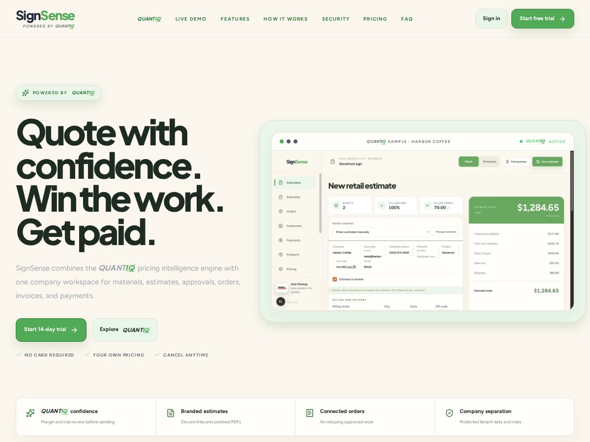 Landing-page snapshot of sign-sense.net