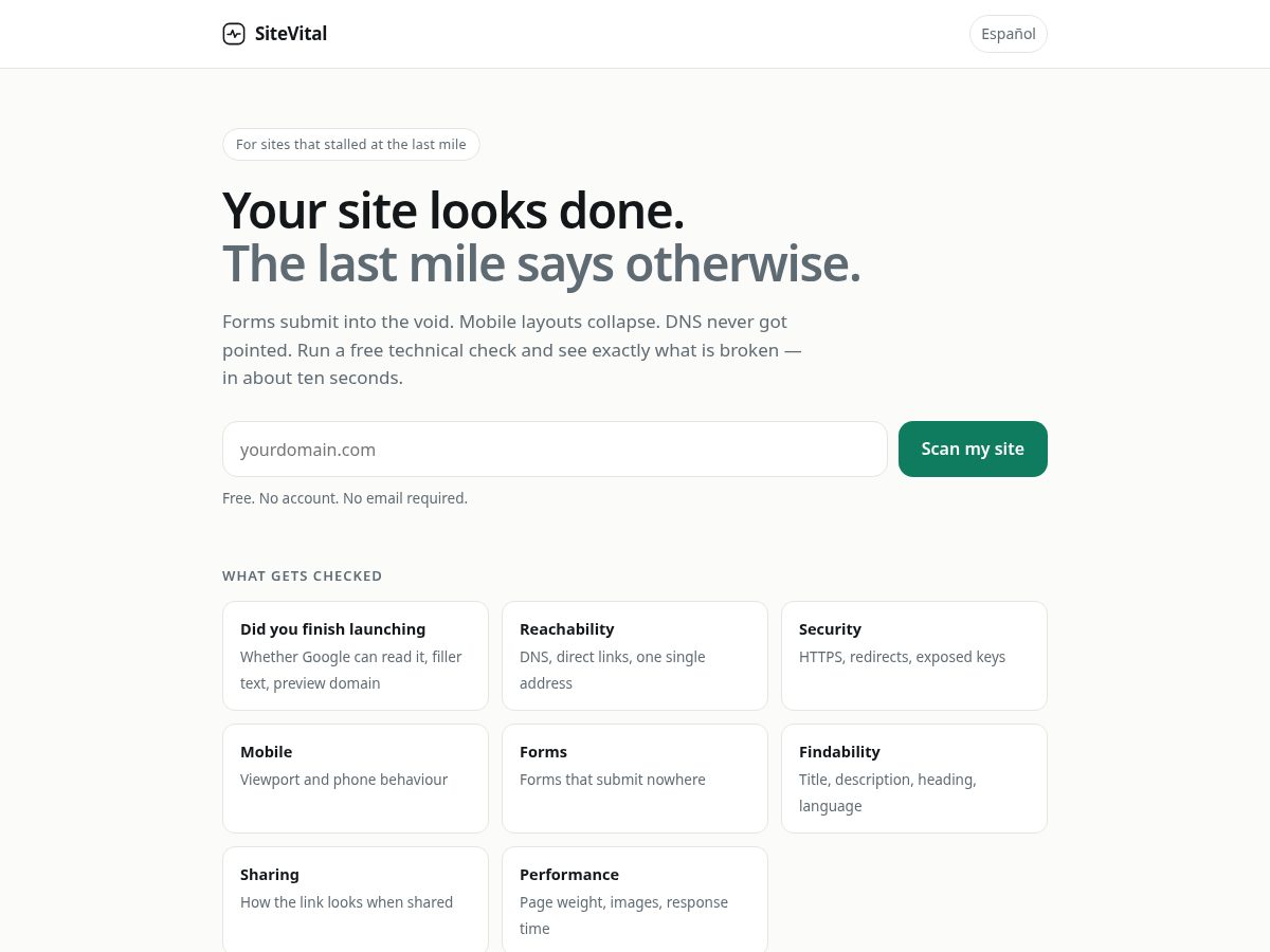 Landing-page snapshot of sitevital.app