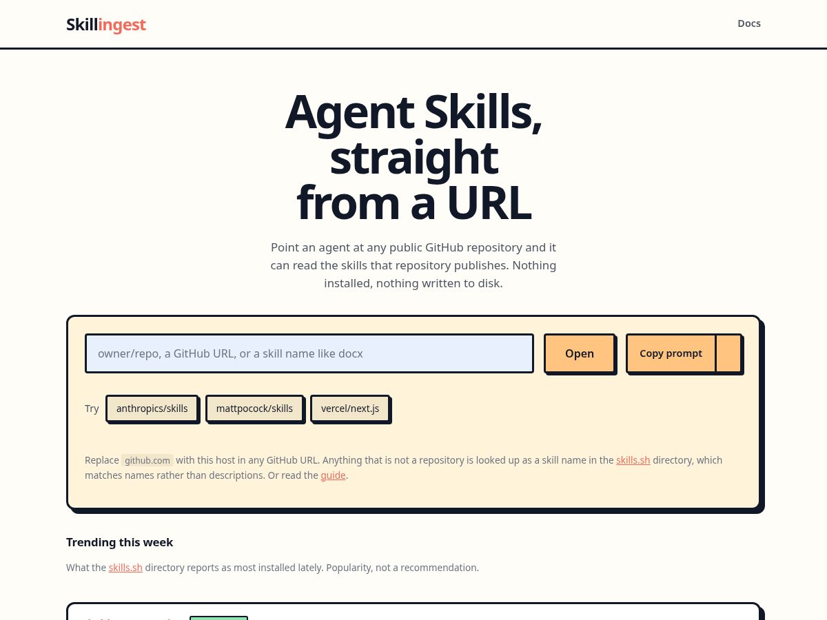 Landing-page snapshot of skillingest.com