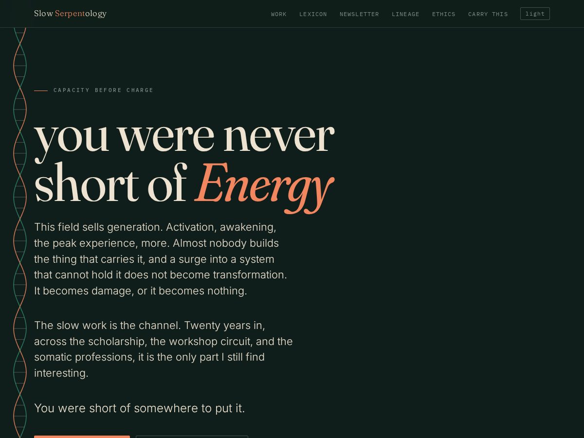 Landing-page snapshot of slowserpentology.com