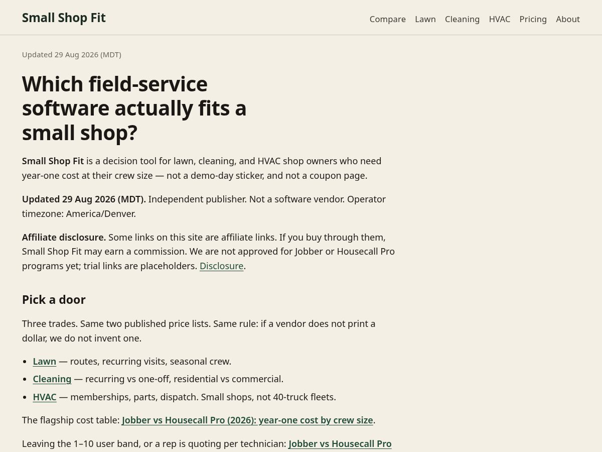 Landing-page snapshot of smallshopfit.com