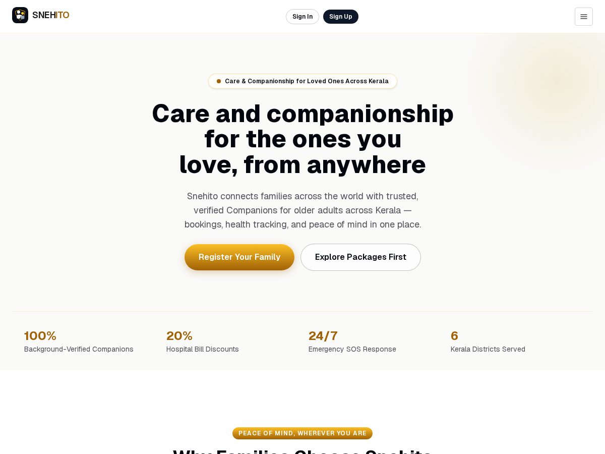 Landing-page snapshot of snehito.com