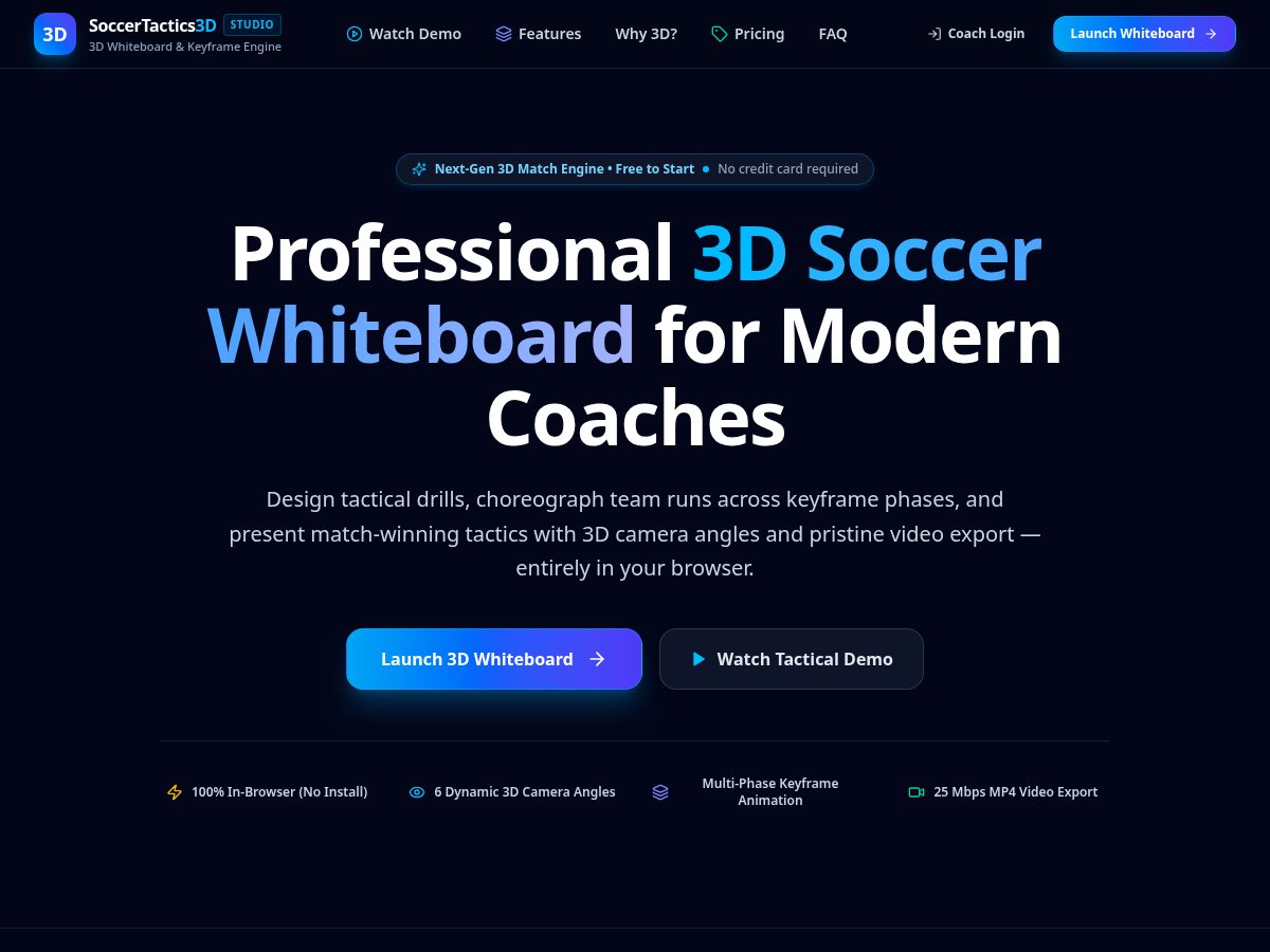Landing-page snapshot of soccertactics3d.com