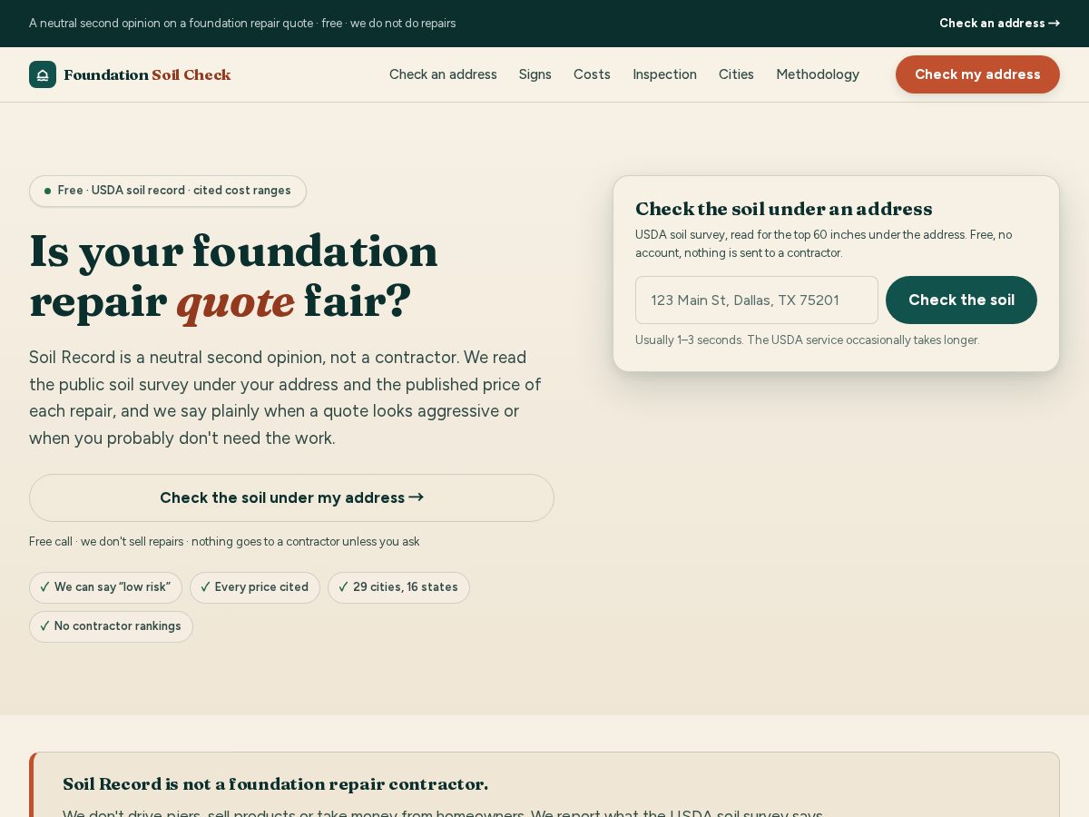Landing-page snapshot of soilrecord.com