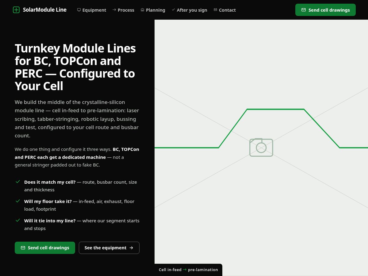Landing-page snapshot of solarmoduleline.com