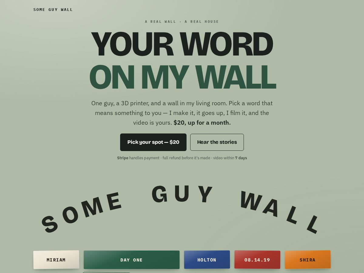 Landing-page snapshot of someguywall.com